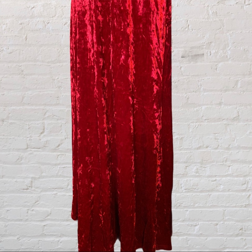 ❌DONATED❌Burgundy Red Velvet V-neck Criss Cross Back Straps Lined Maxi Dress - Picture 11 of 14